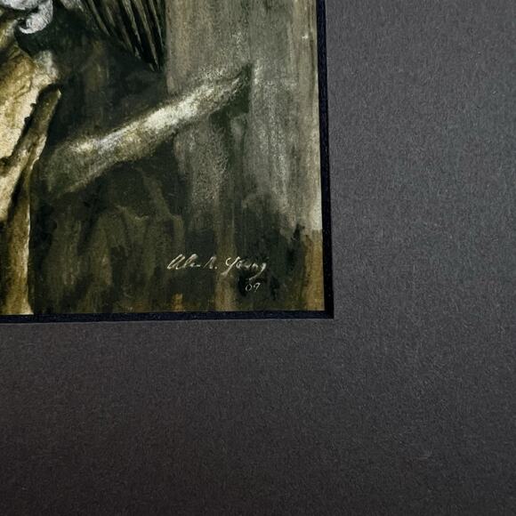 Vintage Owl Art Print Alan R Young Signed 2009 Wildlife Rustic Décor Matted 8x10 - Picture 2 of 6